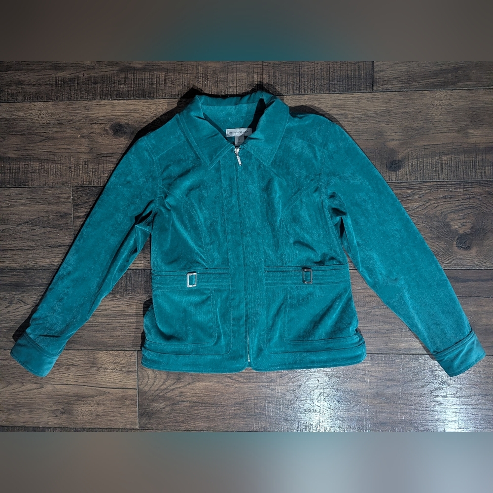 Christopher & Banks Women's Teal Blue Soft Corduroy Jacket Buckle Accents Size S
